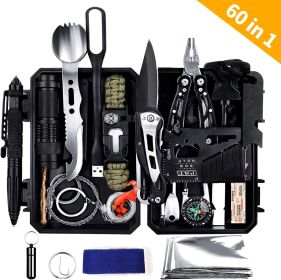 ANTARCTICA Emergency Survival Gear Kits 60 In 1, Outdoor Survival Tool With Emergency Bracelet Whistle Flashlight Pliers Pen Wire Saw For Camping, Hik