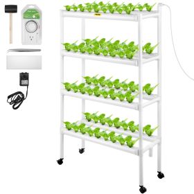 VEVOR Hydroponics Growing System, 72 Sites 8 Food-Grade PVC-U Pipes, 4 Layers Indoor Planting Kit with Water Pump, Timer, Nest Basket, Sponge