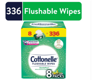 Cottonelle GentlePlus Flushable Wet Wipes, 8 Flip-Top Packs (336 Total Wipes)